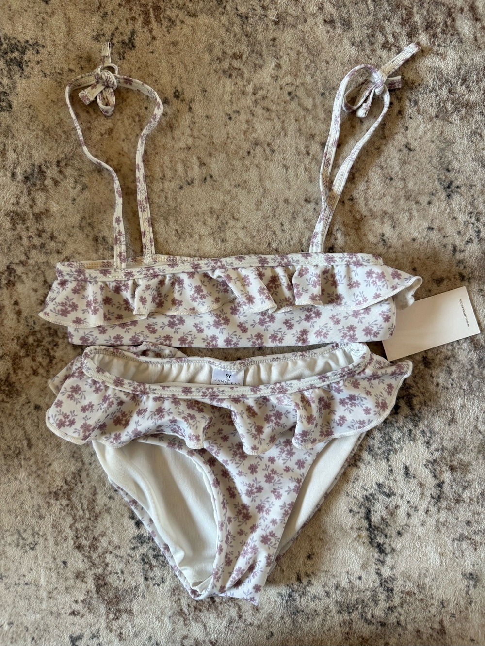 Jamie Kay Girls Floral Ruffle Bikini in White and Lavender